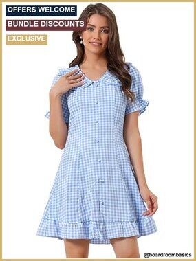 Gingham Ruffled Mini Dress with Peter Pan Collar